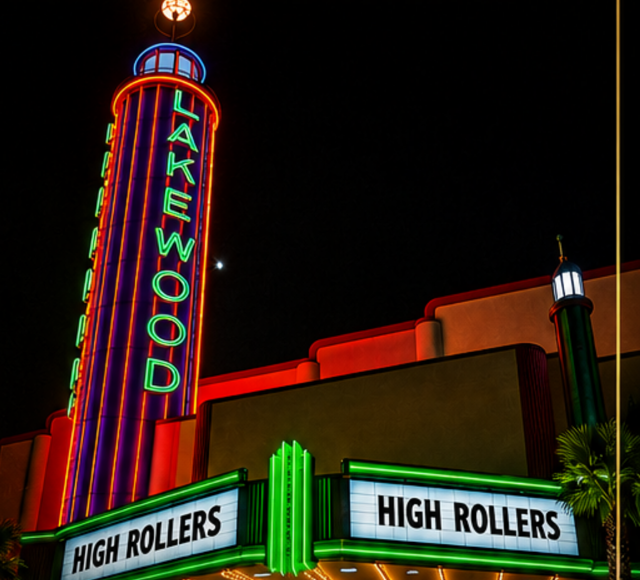 Lakewood Theatre marquee reading High Rollers